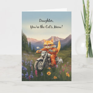 Birthday Daughter Cat on Motorcycle with Mountains Card