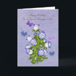 Birthday, Daughter-in-law, Butterflies and Flowers Card<br><div class="desc">Customise this birthday greeting card for a daughter-in-law by using the provided text templates on the cover and inside to change or delete the wording. Four colourful butterflies in hues of blue, purple, and pink, hover around a bouquet of purple and white bell shaped flowers. The background is a mingled...</div>