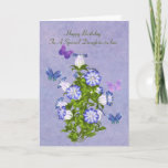 Birthday, Daughter-in-law, Butterflies and Flowers Card<br><div class="desc">Customise this birthday greeting card for a daughter-in-law by using the provided text templates on the cover and inside to change or delete the wording. Four colourful butterflies in hues of blue, purple, and pink, hover around a bouquet of purple and white bell shaped flowers. The background is a mingled...</div>