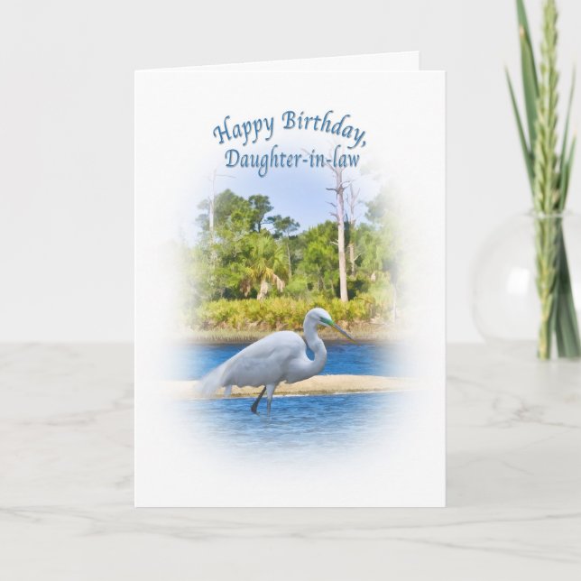 Birthday, Daughter-in-law, Great Egret Card (Front)
