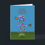 Birthday, Daughter, Sweet Peas and Butterflies Card<br><div class="desc">A fantasy image highlighted by purple sweet pea flowers with little faces watching two hovering monarch butterflies makes a colourful and whimsical birthday card.  Customise by changing the inside verse to anything you want.</div>