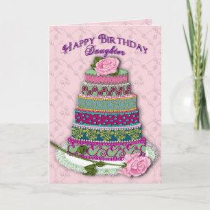 BIRTHDAY - DAUGHTER - TIER CAKE - ROSES CARD