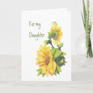 Birthday Daughter Watercolor Sunflowers, Floral Card