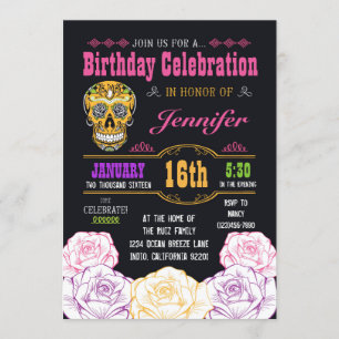 Birthday Day of the Dead Sugar Skull Invitation