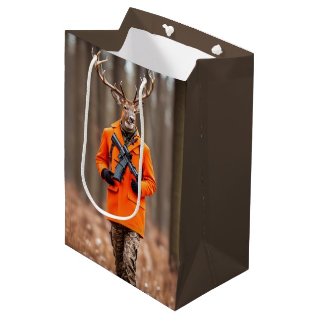 Birthday Deer Hunter With Rifle Medium Gift Bag (Front Angled)