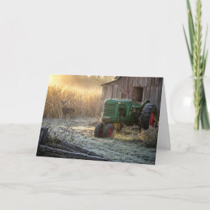 Birthday Deer with Green Vintage Tractor Card