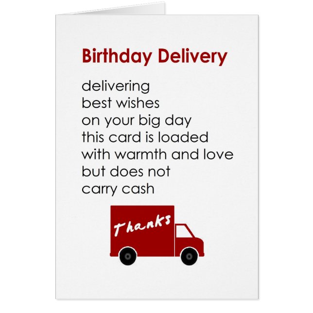 Birthday Delivery - a funny happy birthday poem (Front)