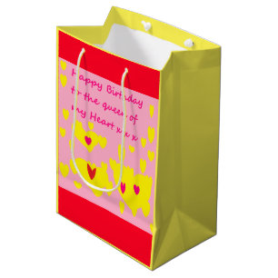Birthday design pink and yellow with message on medium gift bag