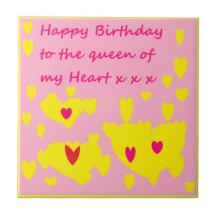 Birthday design pink and yellow with message on tile