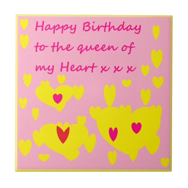 Birthday  design pink and yellow with message on   tile (Front)