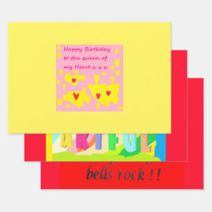 Birthday design pink and yellow with message on wrapping paper sheet
