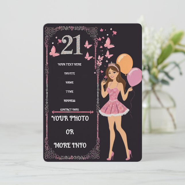 Birthday design with personalised photo options invitation (Standing Front)