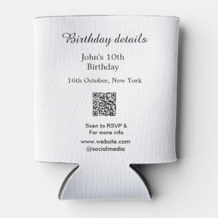 Birthday details 10th birthday scan QR websiteRSVP Can Cooler