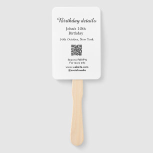 Birthday details 10th birthday scan QR websiteRSVP Hand Fan