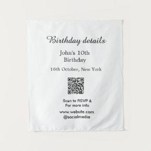 Birthday details 10th birthday scan QR websiteRSVP Tapestry