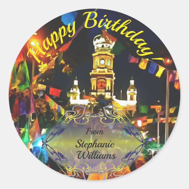 Birthday Dia de Los Muertos PV-190130 Classic Round Sticker (Front)