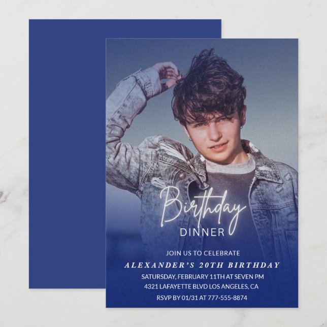 Birthday Dinner 20th birthday invitation Photo Men (Front/Back)