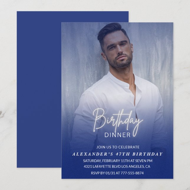 Birthday Dinner 47th birthday invitation Photo Men (Front/Back)