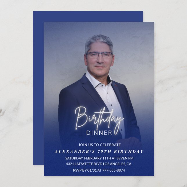 Birthday Dinner 79th birthday invitation Photo Men (Front/Back)