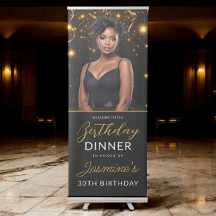 Birthday Dinner Gold and Black Photo Instagram  Retractable Banner