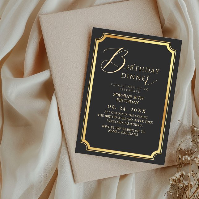  Birthday Dinner Modern & Minimal Black  Invitation (Creator Uploaded)