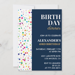Birthday dinner Navy Blue Confetti 43rd birthday Invitation