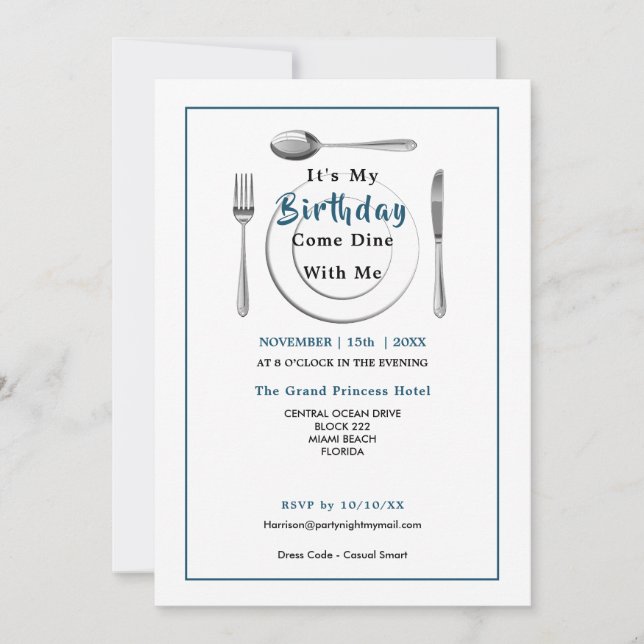 Birthday Dinner Party Come Dine With Me Invitation (Front)