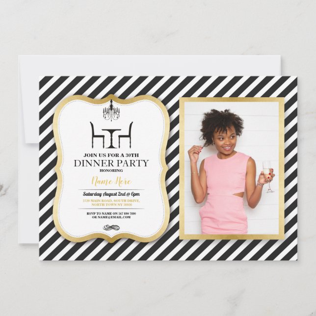 Birthday Dinner Party Gold Elegant Chandelier Invitation (Front)