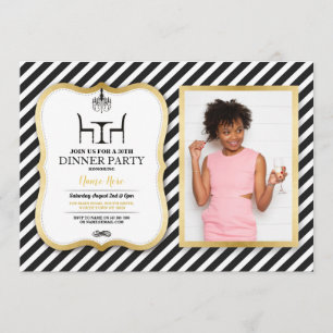 Birthday Dinner Party Gold Elegant Chandelier Invitation