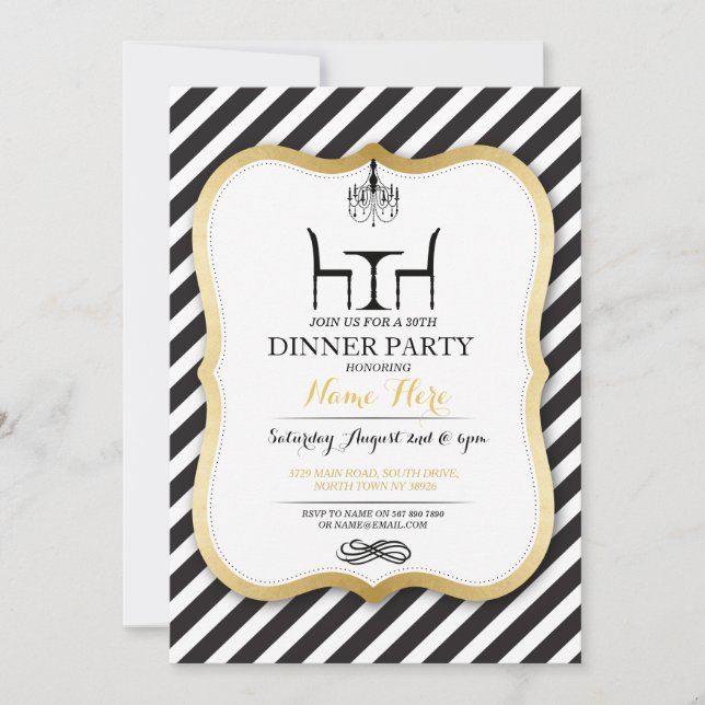 Birthday Dinner Party Gold Elegant Invitation (Front)