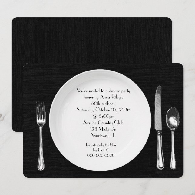 Birthday Dinner Party Invite on black (Front/Back)