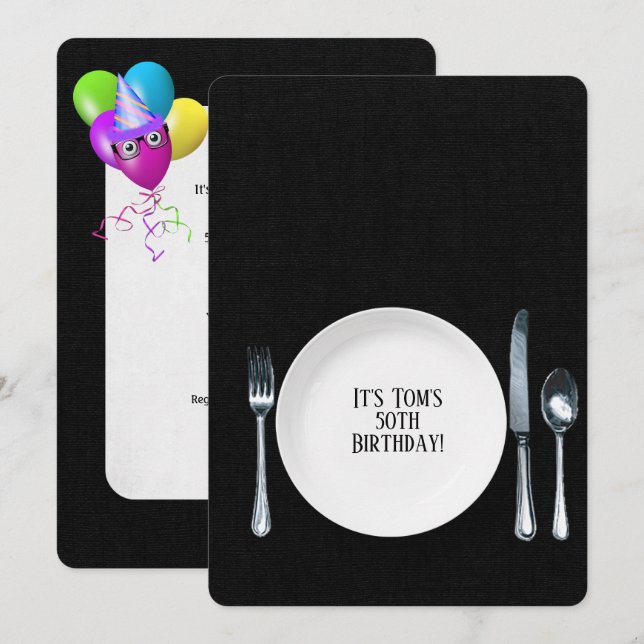 Birthday Dinner Party Invite on black (Front/Back)