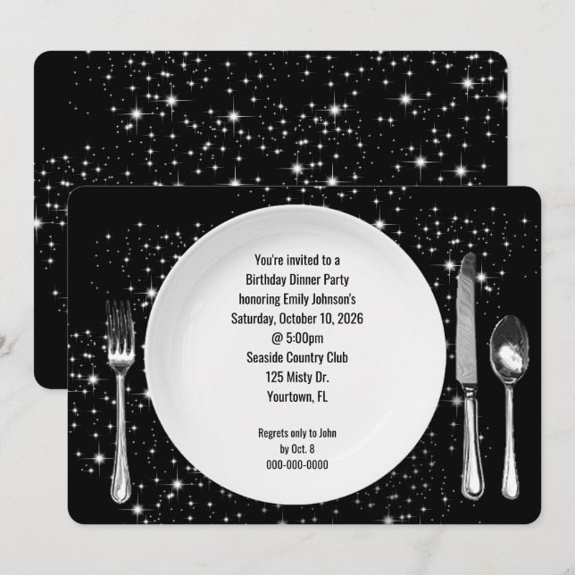 Birthday Dinner Party On Stars Invitation (Front/Back)