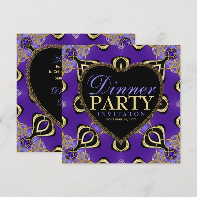 Birthday Dinner Party Purple Gold Invitations (Front/Back)