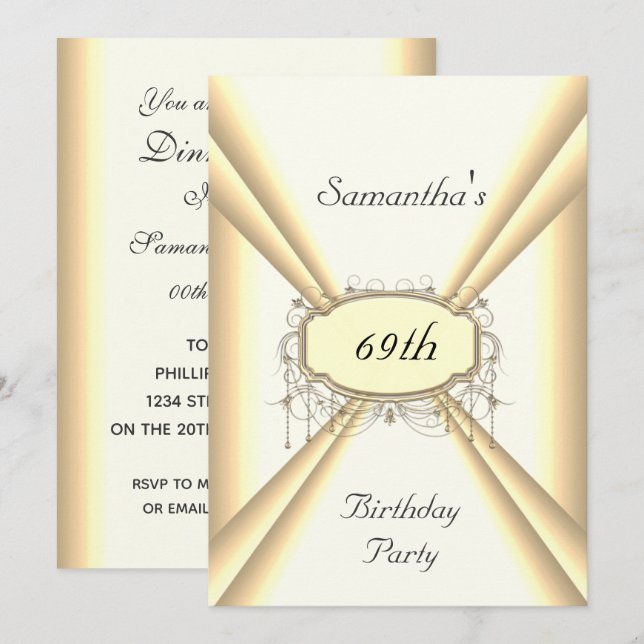 Birthday Dinner Party  white and yellow gold Invitation (Front/Back)