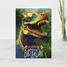 Birthday Dinosaur Jungle Cool Blue kids  Card