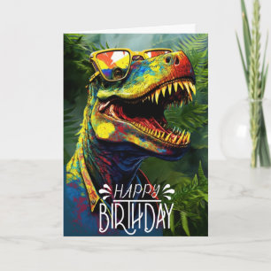 Birthday Dinosaur Jungle Cool Blue kids  Card