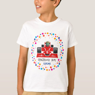Birthday Dinosaur race car boy red racing kid name T-Shirt