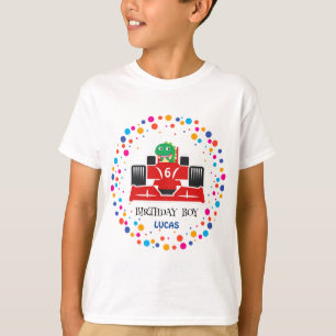 Birthday Dinosaur race car boy red racing kid name T-Shirt