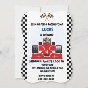 Birthday Dinosaur race car boy red racing kids nam Invitation