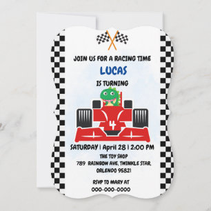 Birthday Dinosaur race car boy red racing kids nam Invitation