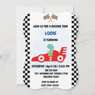 Birthday Dinosaur race car boy red racing kids nam Invitation