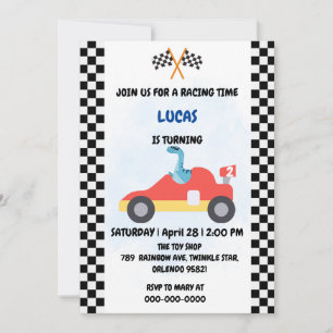 Birthday Dinosaur race car boy red racing kids nam Invitation