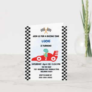 Birthday Dinosaur race car boy red racing kids nam Invitation