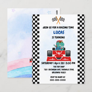 Birthday Dinosaur race car boy red racing kids nam Postcard