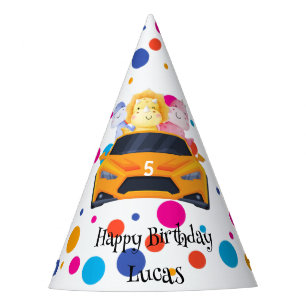 Birthday Dinosaur race car boy yellow racing kid Party Hat