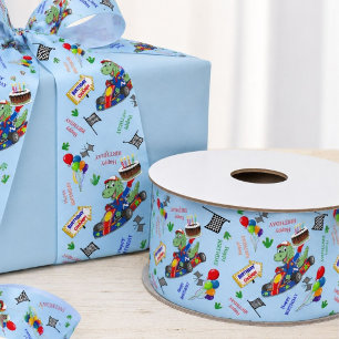Birthday Dinosaur Race Car Ready Set Satin Ribbon