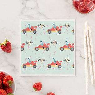 Birthday Dinosaur race car red racing boy kid name Napkin