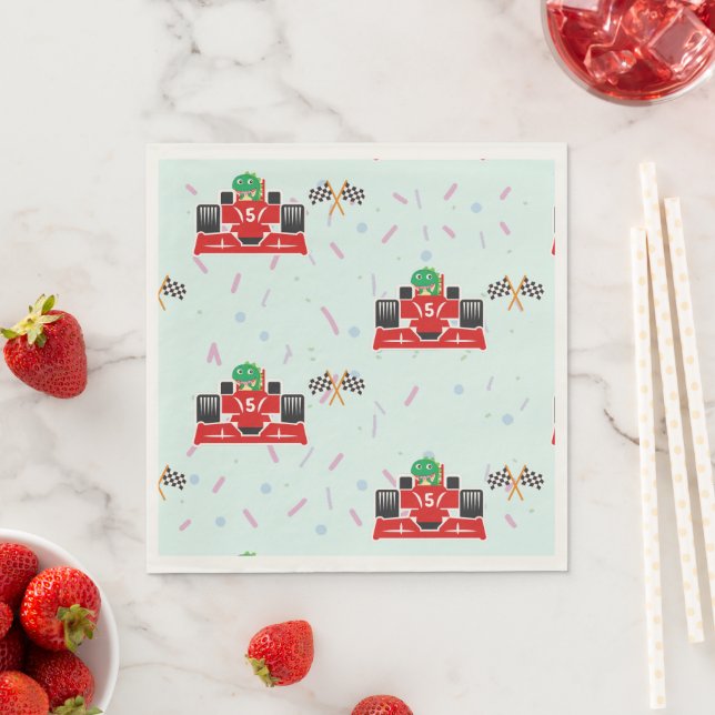 Birthday Dinosaur race car red racing boy kid name Napkin (Insitu)