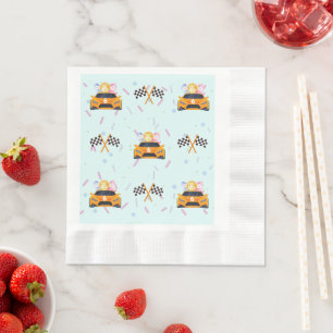 Birthday Dinosaur race car yellow boy kid name Napkin